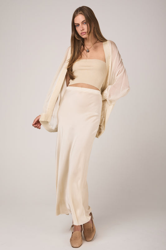 Hand Painted Silk Long Skirt in Vaniglia