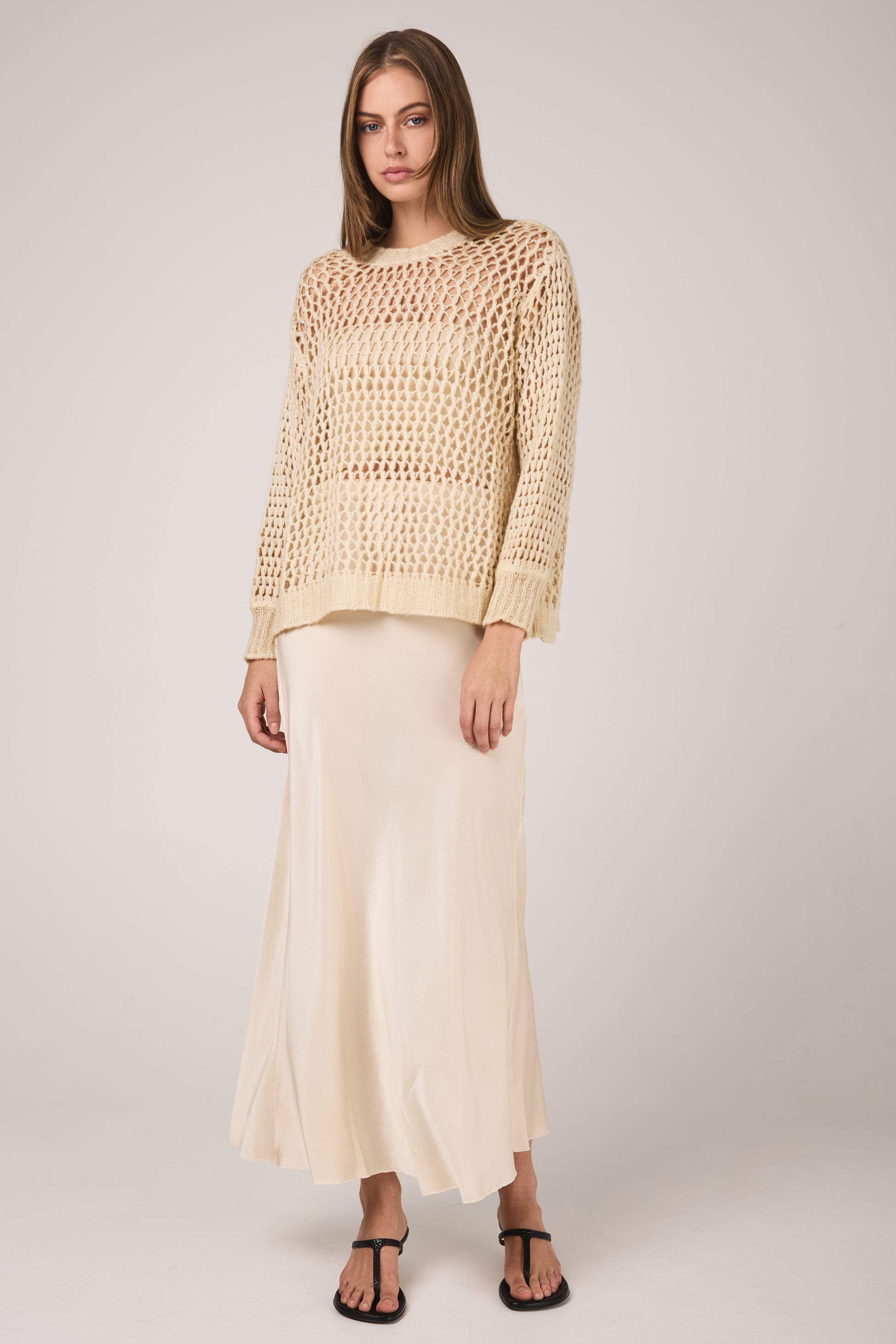 AVANT TOI Hand Painted Silk Long Skirt in Vaniglia