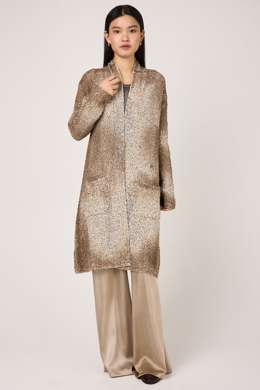 Laminated Scratched Effect Cardigan in Pennellate Sughero