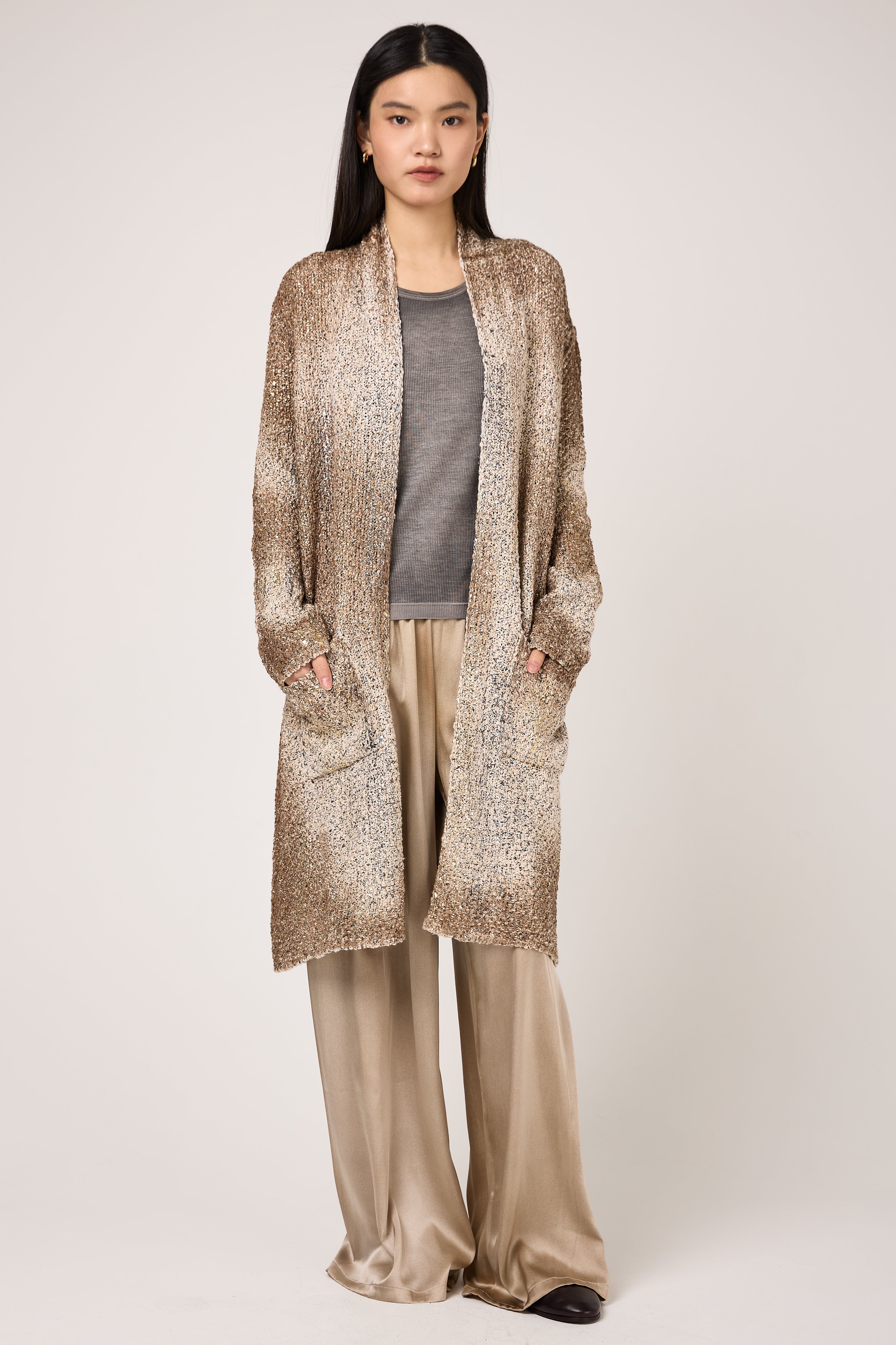 Laminated Scratched Effect Cardigan in Pennellate Sughero
