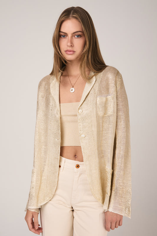 AVANT TOI Linen Cotton Net Blazer Jacket with Lamination in Oro