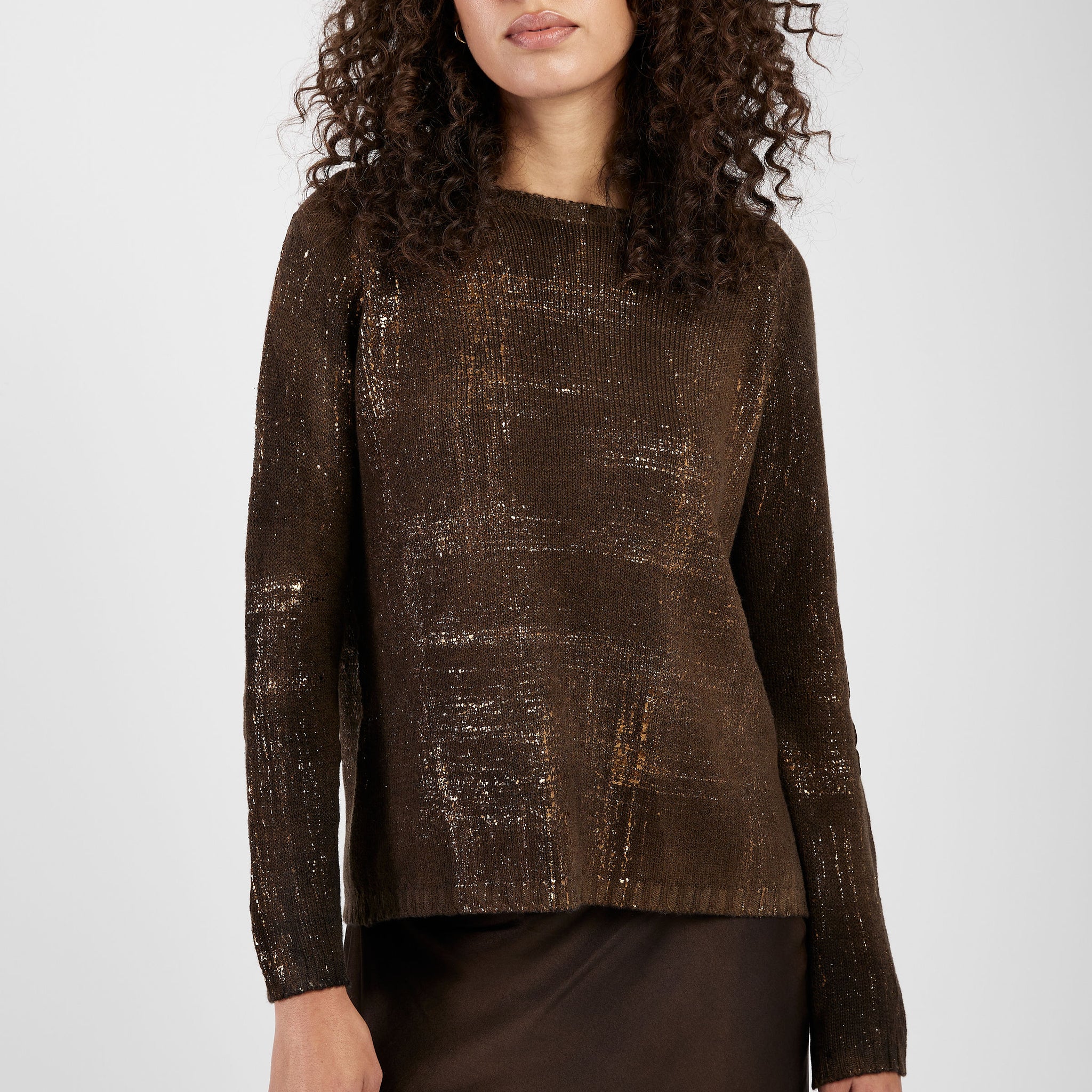 AVANT TOI Off Gauge Pullover Sweater with Lamination in Sughero
