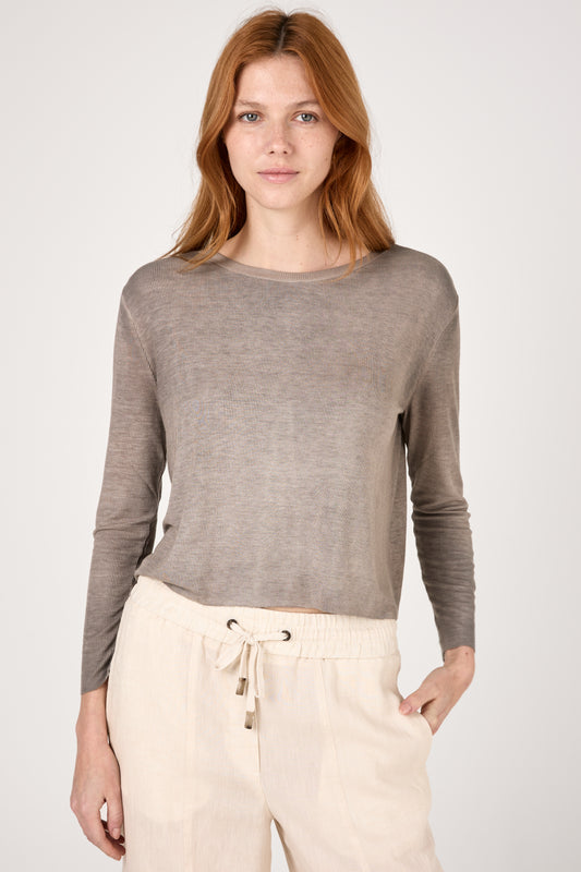 Ribbed Cropped T-Shirt in Mercurio and Noce Moscata