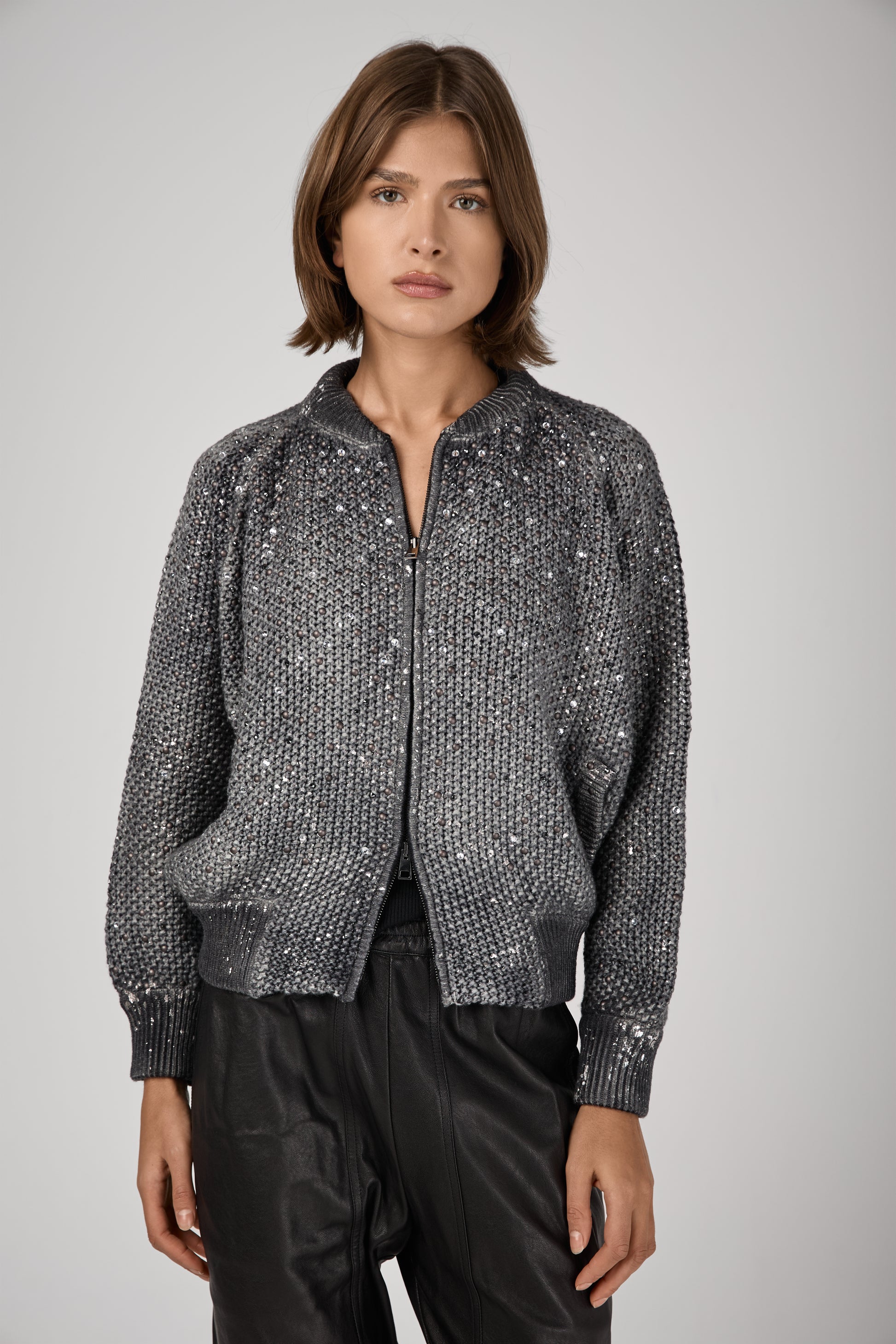 AVANT TOI Shadow Lamination Strassed Bomber Jacket in Husky