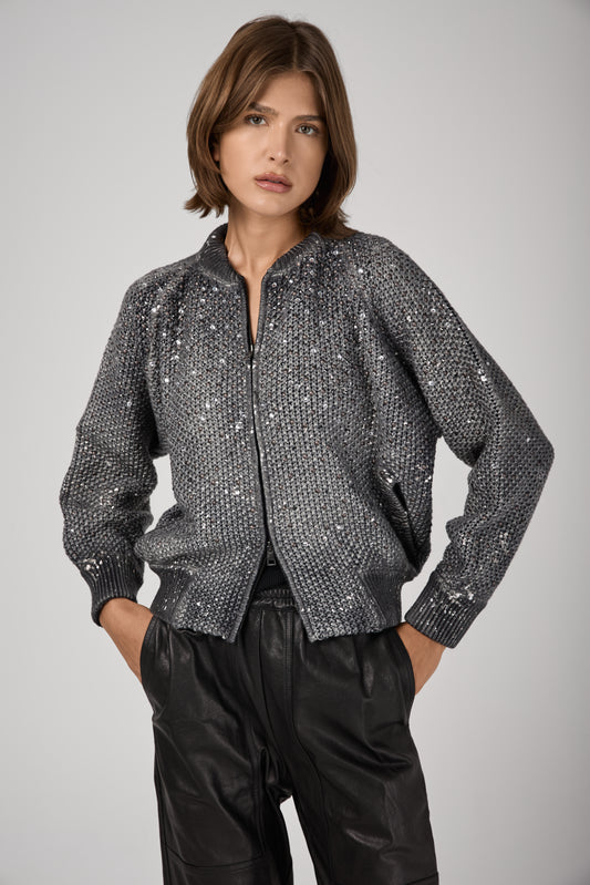 AVANT TOI Shadow Lamination Strassed Bomber Jacket in Husky