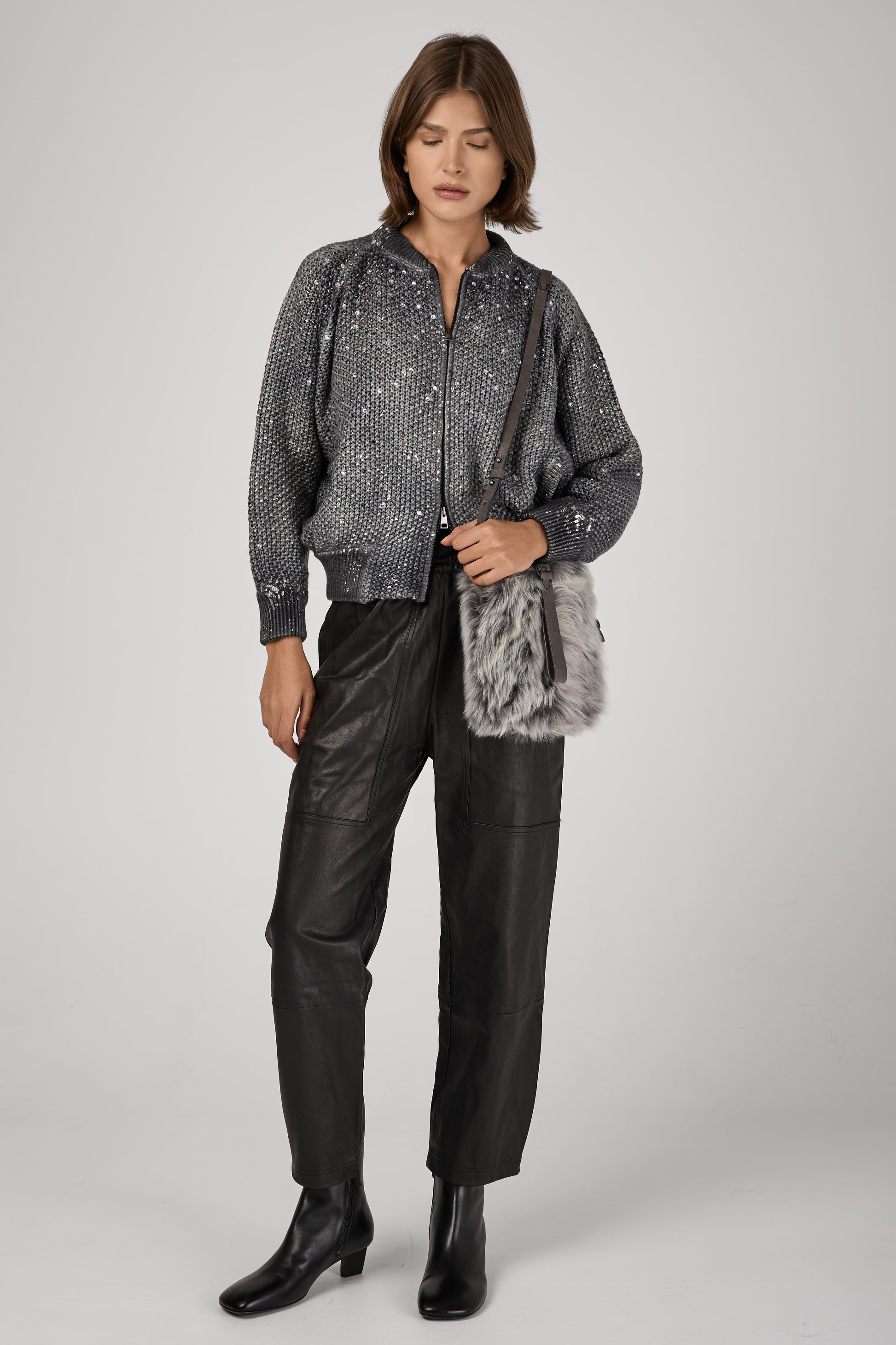 AVANT TOI Shadow Lamination Strassed Bomber Jacket in Husky