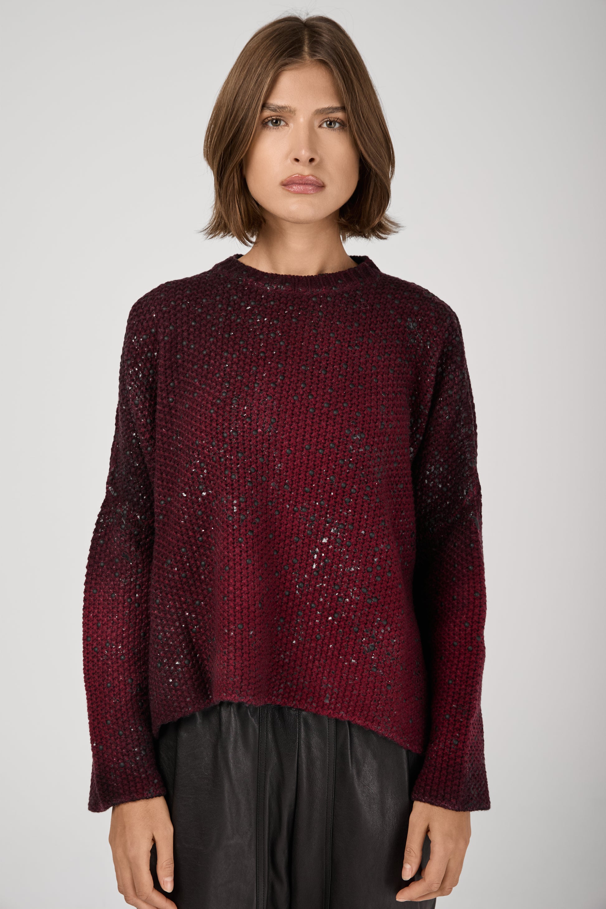 AVANT TOI Shadow Lamination Studded Oversized Pullover in Wine