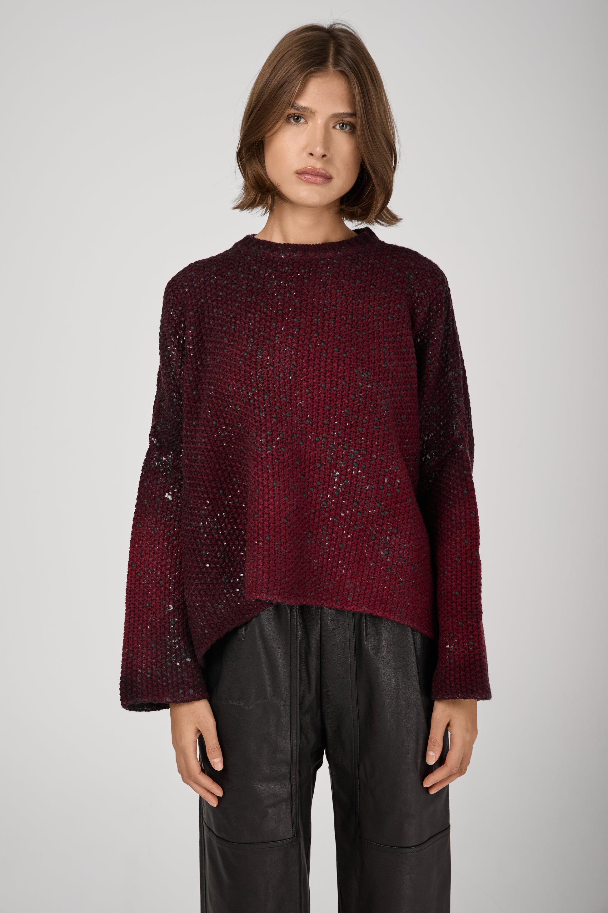AVANT TOI Shadow Lamination Studded Oversized Pullover in Wine