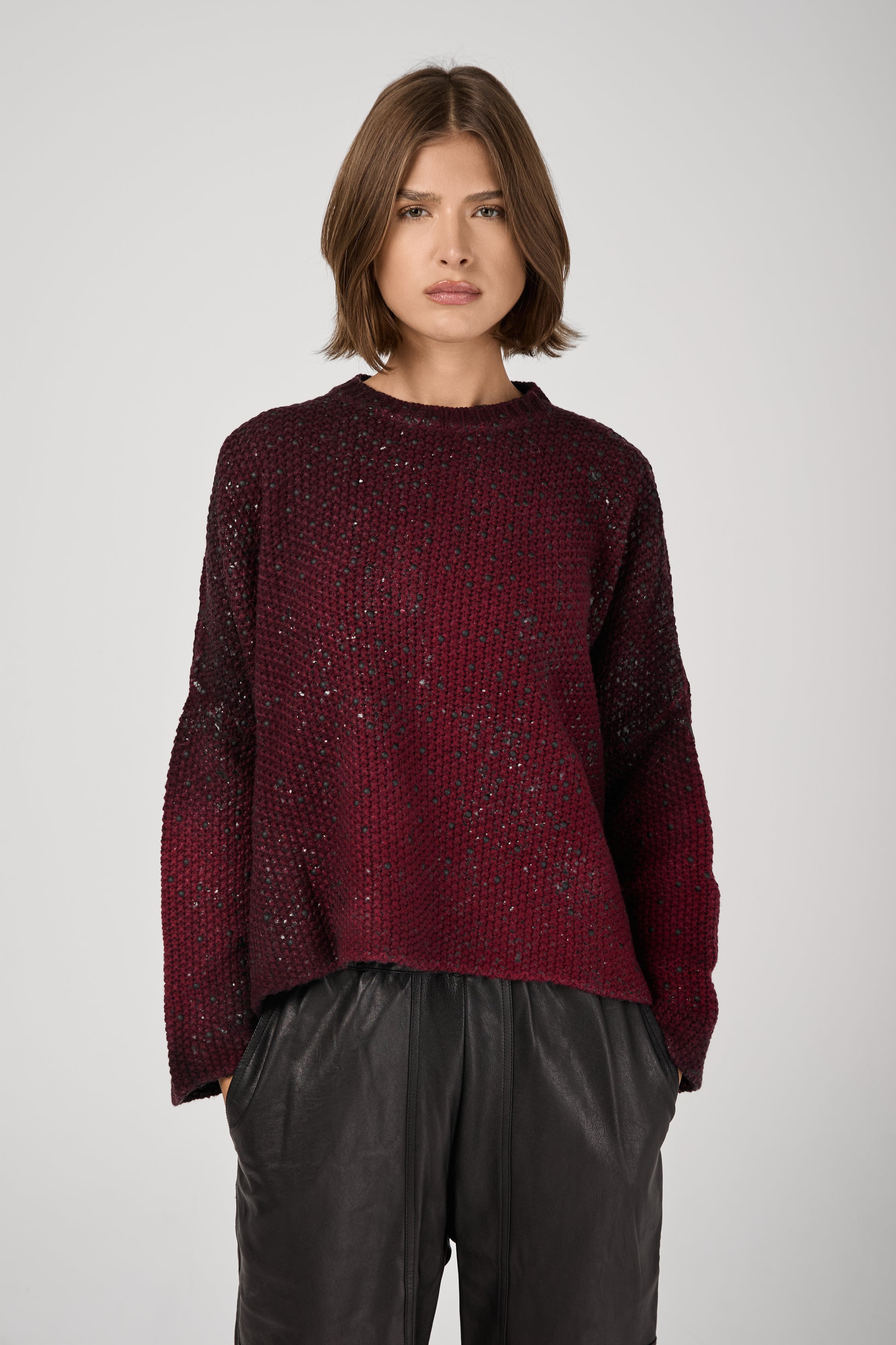 AVANT TOI Shadow Lamination Studded Oversized Pullover in Wine
