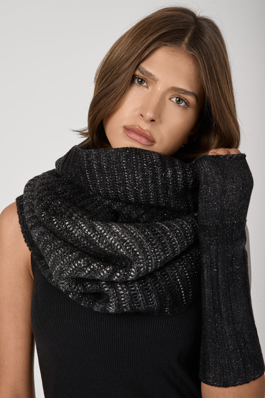 AVANT TOI Silver Dust Effect Corn Cob Stitch Neck-Warmer in Nero