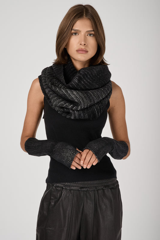 AVANT TOI Silver Dust Effect Corn Cob Stitch Neck-Warmer in Nero