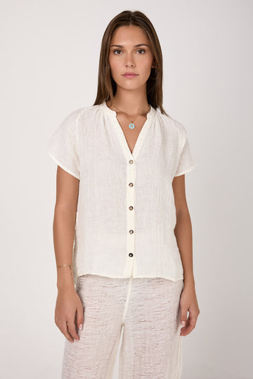 Camicia Primavera Increspato Linen Shirt in Latte