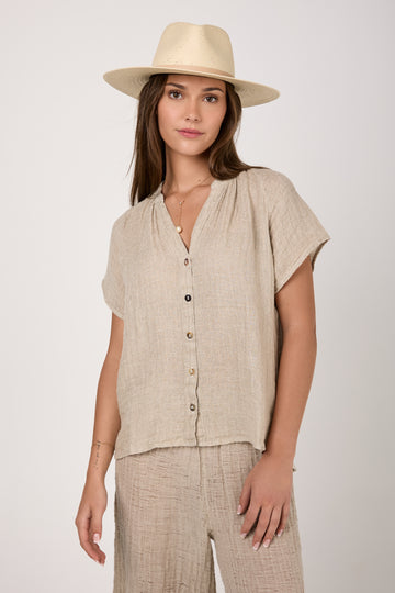 Camicia Primavera Increspato Linen Shirt in Naturale