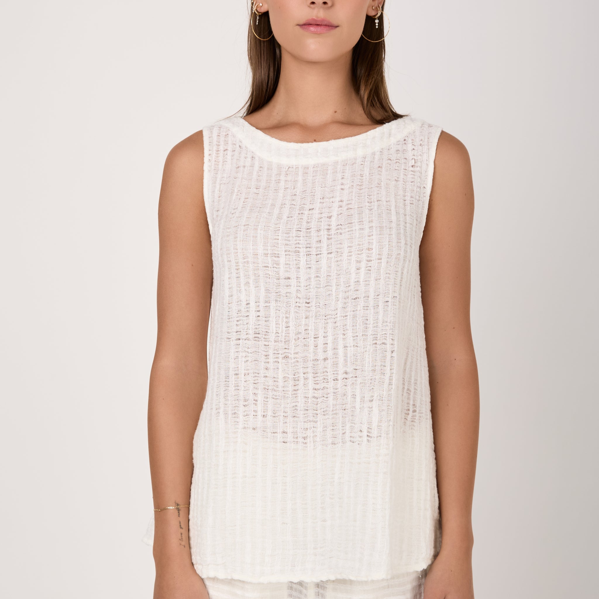 Canotta Cenacolo Garza Uffizi Linen Tank Top in Latte