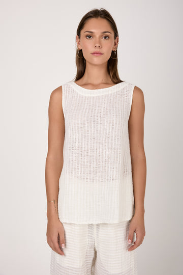Canotta Cenacolo Garza Uffizi Linen Tank Top in Latte