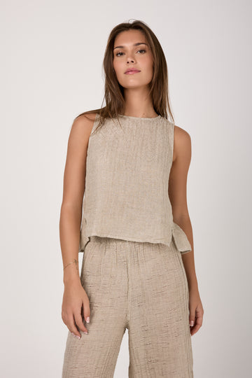 Linen Top Guappo Increspato in Naturale