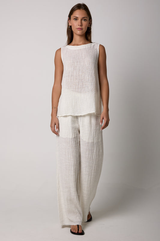 Canotta Cenacolo Garza Uffizi Linen Tank Top in Latte