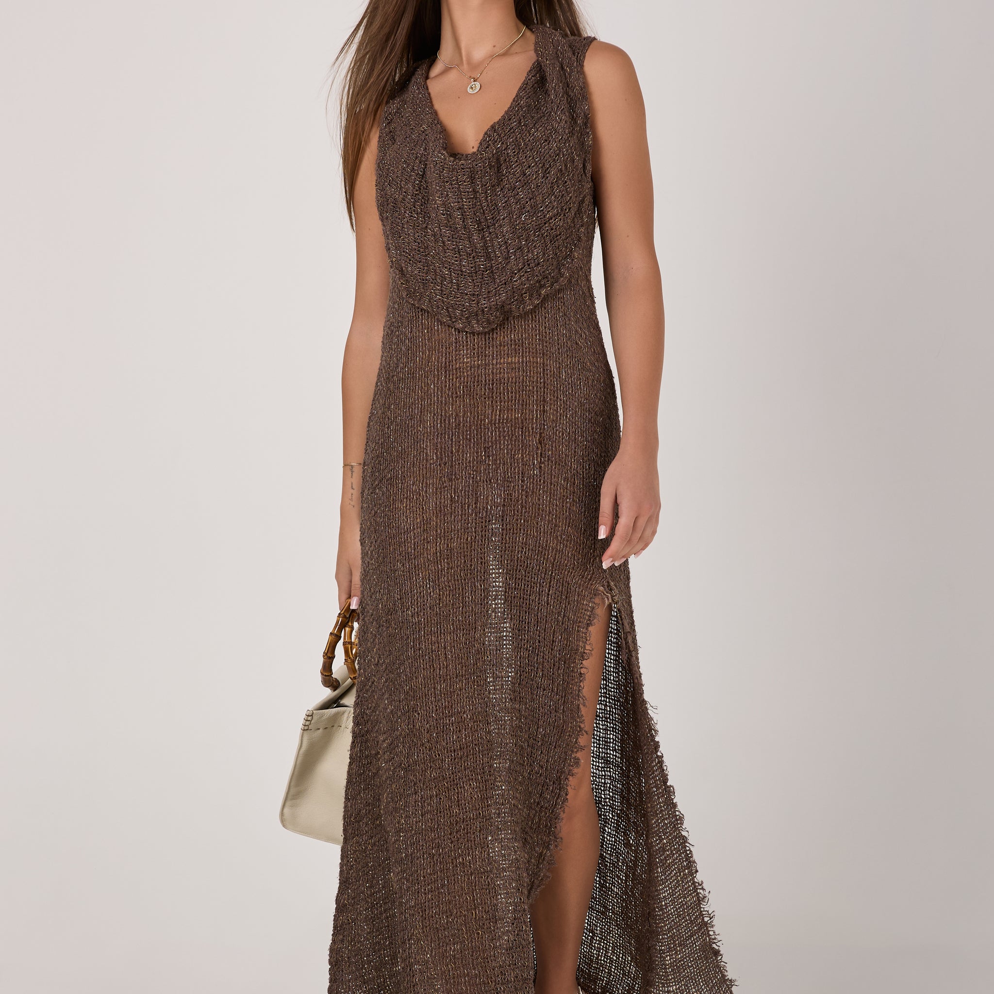 Vestito Iris Campagna Louvre Linen Dress in Carrubo
