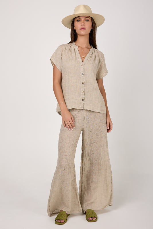 Camicia Primavera Increspato Linen Shirt in Naturale
