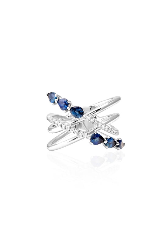 VELINA Diamond Blue Sapphire Ring in 18k White Gold