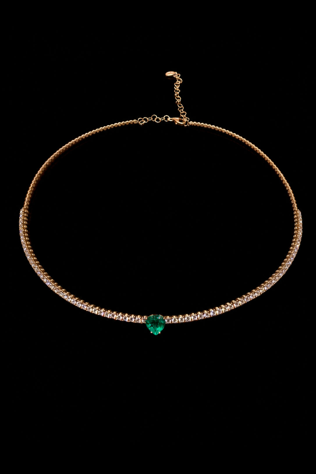 Diamond Emerald Heart Choker in 18k Rose Gold