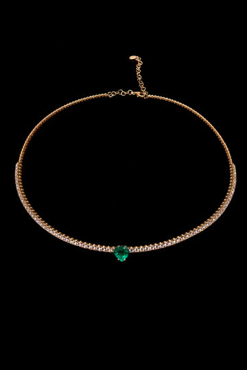 Diamond Emerald Heart Choker in 18k Rose Gold