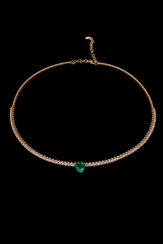 VELINA Diamond Emerald Heart Choker in 18k Rose Gold