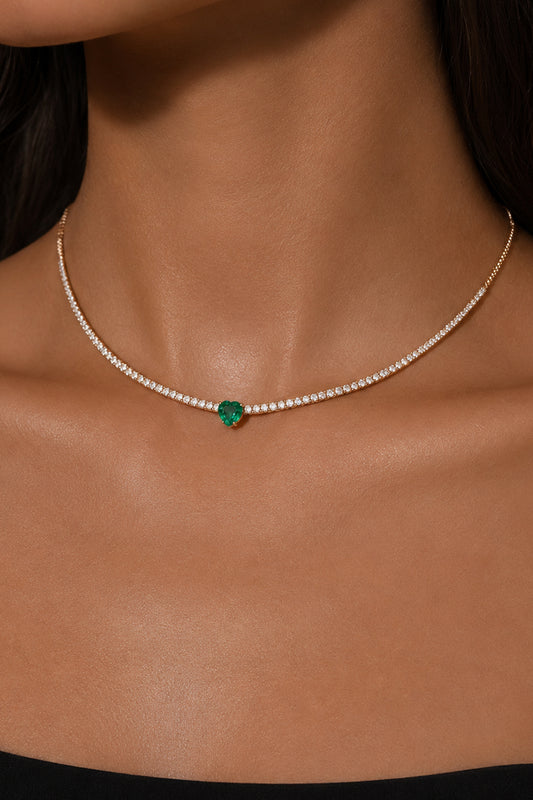 VELINA Diamond Emerald Heart Choker in 18k Rose Gold