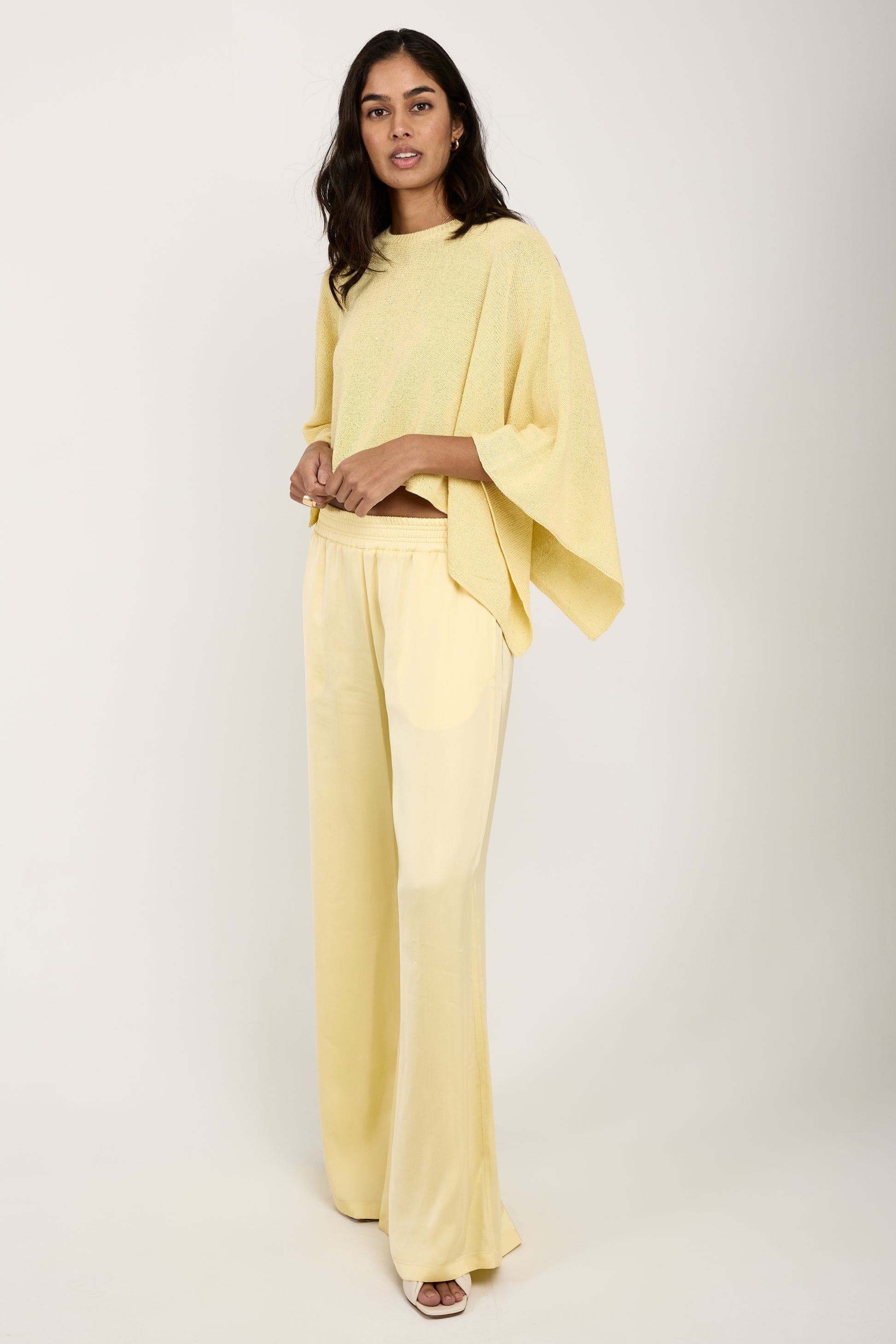 FABIANA FILIPPI Cotton Linen Cape Sweater with Sequins in Yellow