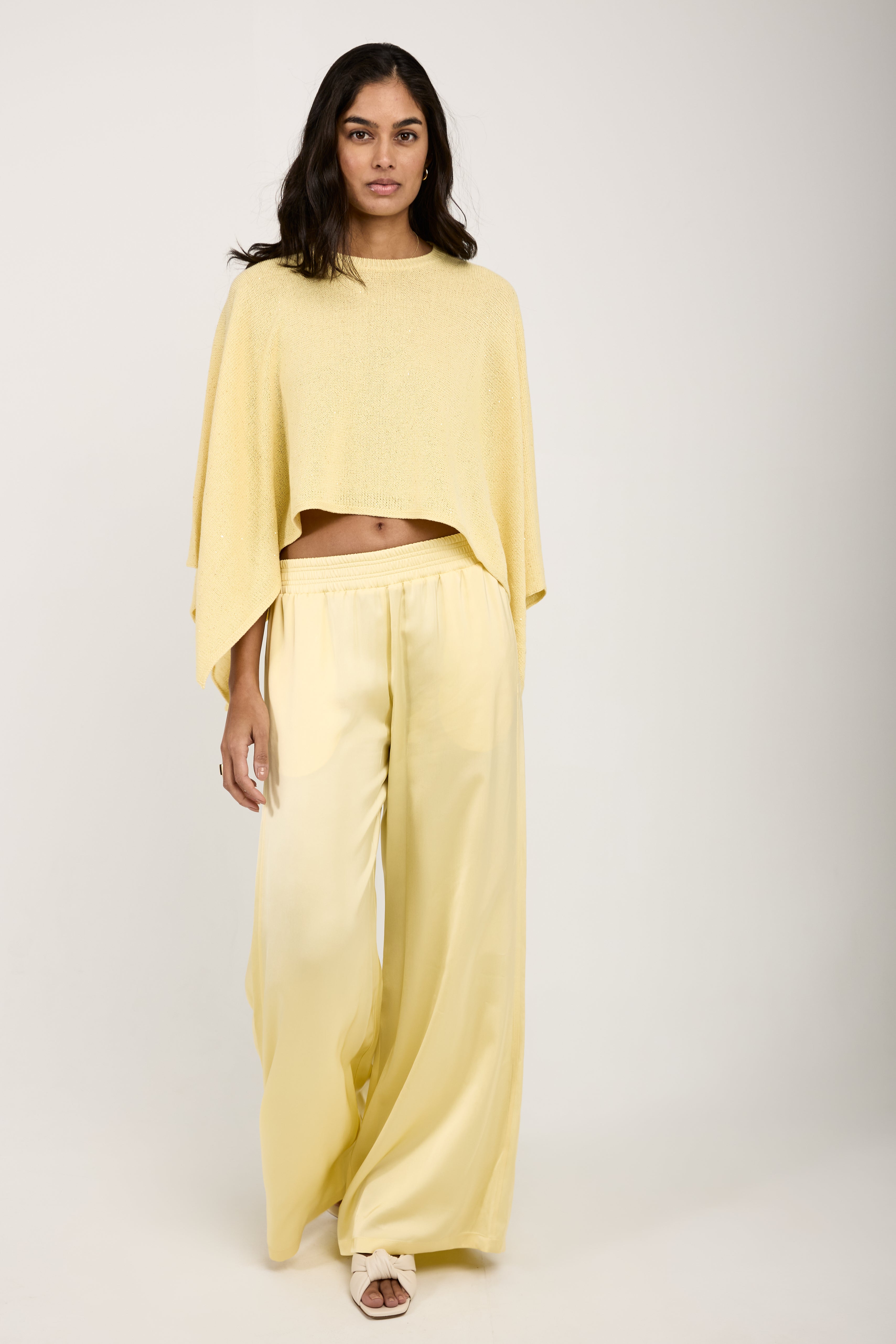 Cotton Linen Cape Sweater with Sequins in Yellow