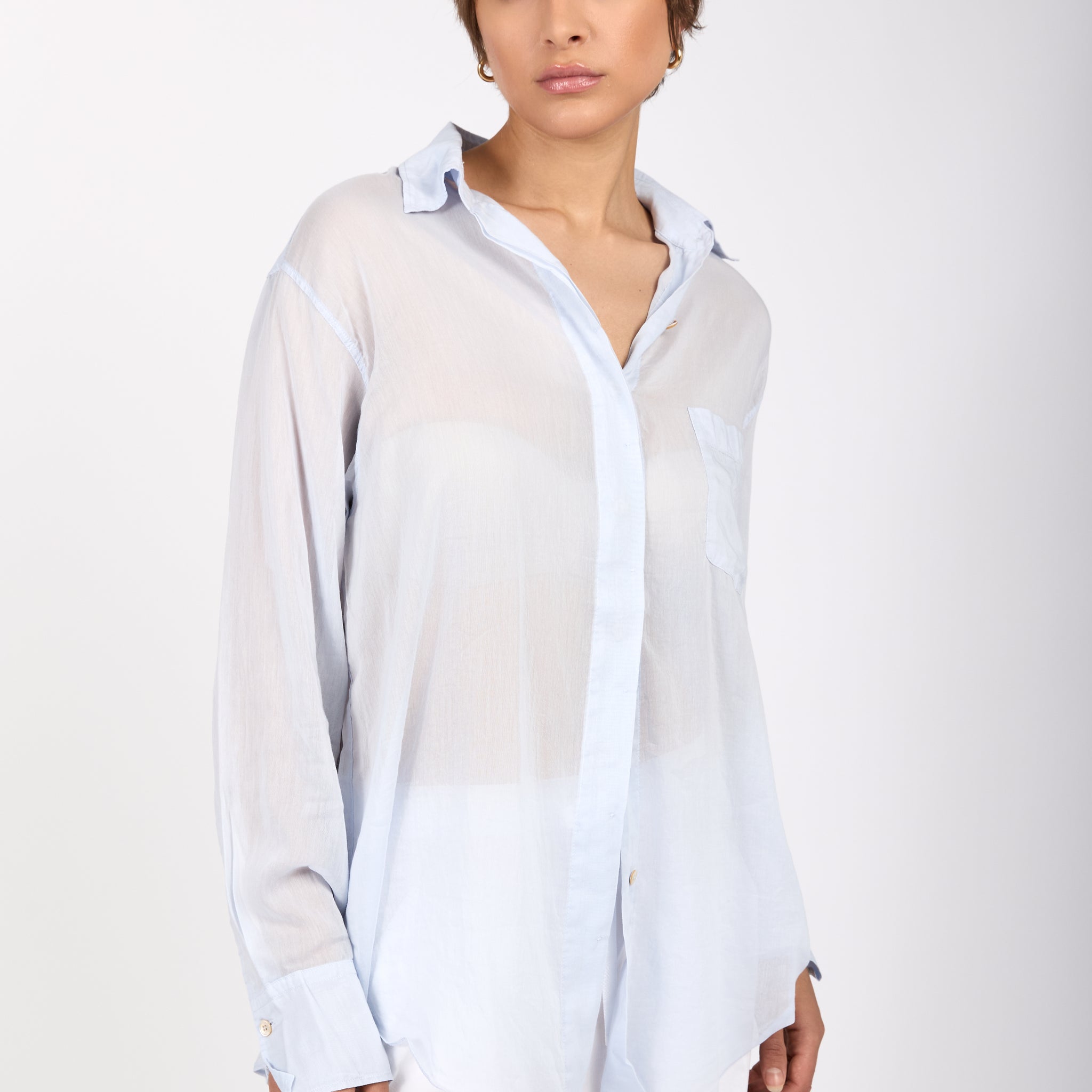 FORTE FORTE Cotton Silk Voile Oversized Shirt in Sky