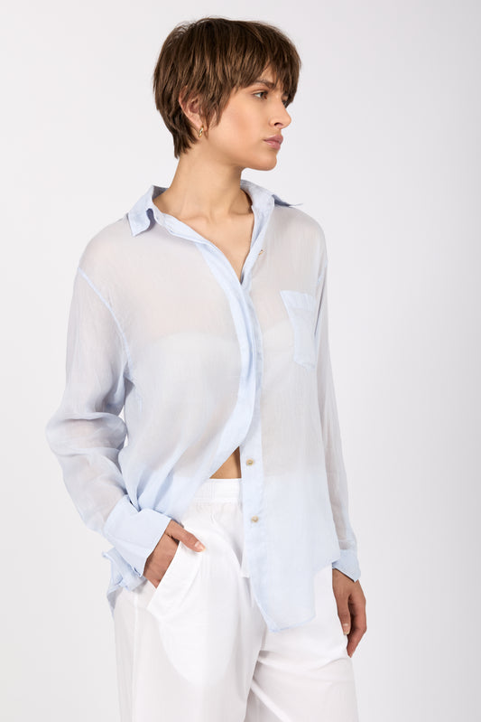 FORTE FORTE Cotton Silk Voile Oversized Shirt in Sky
