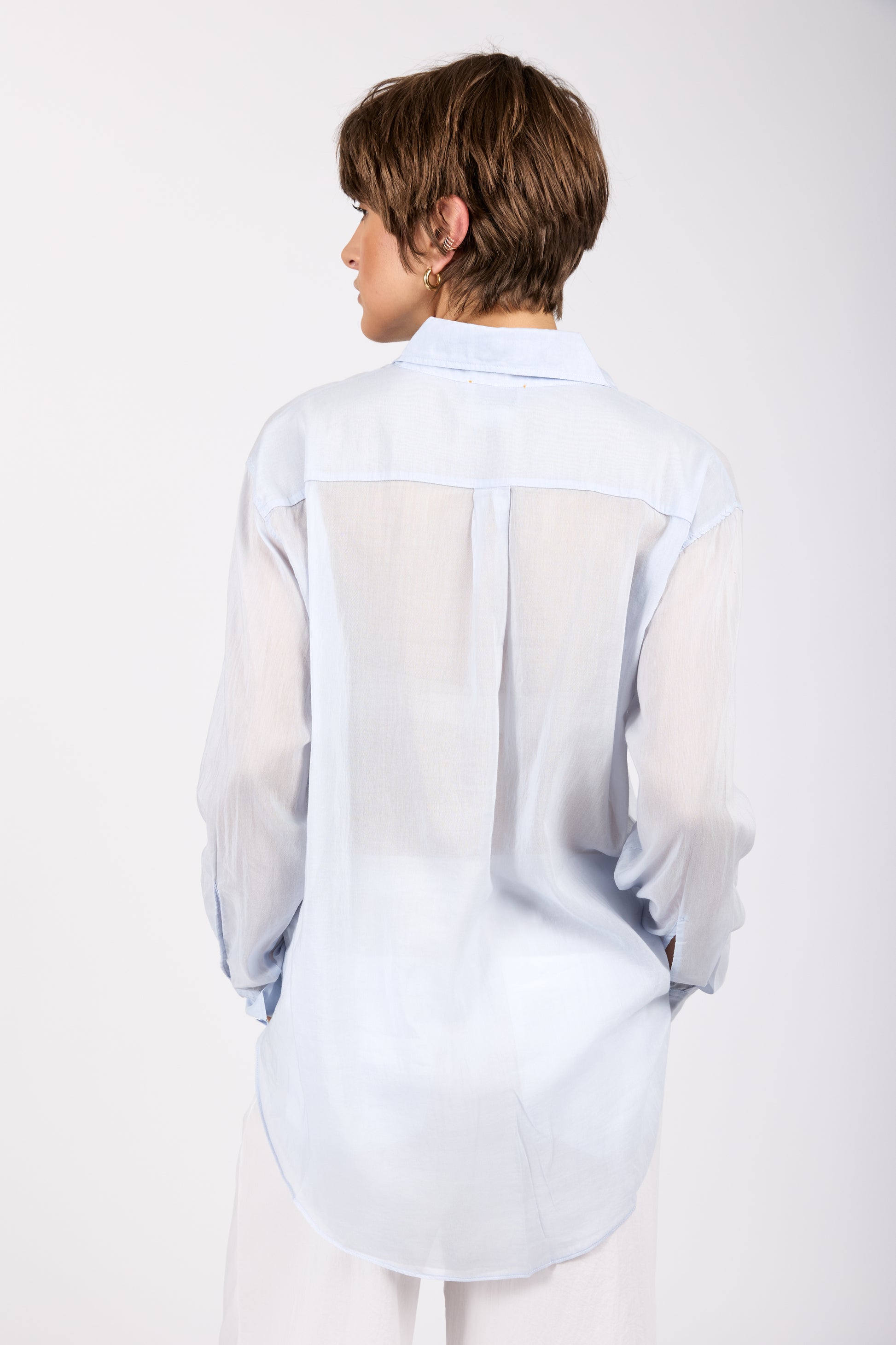 FORTE FORTE Cotton Silk Voile Oversized Shirt in Sky
