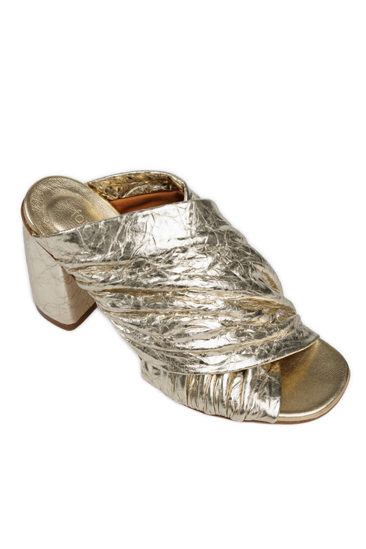 FORTE FORTE Craquel' Lam' Leather Heeled Sandals in Silver