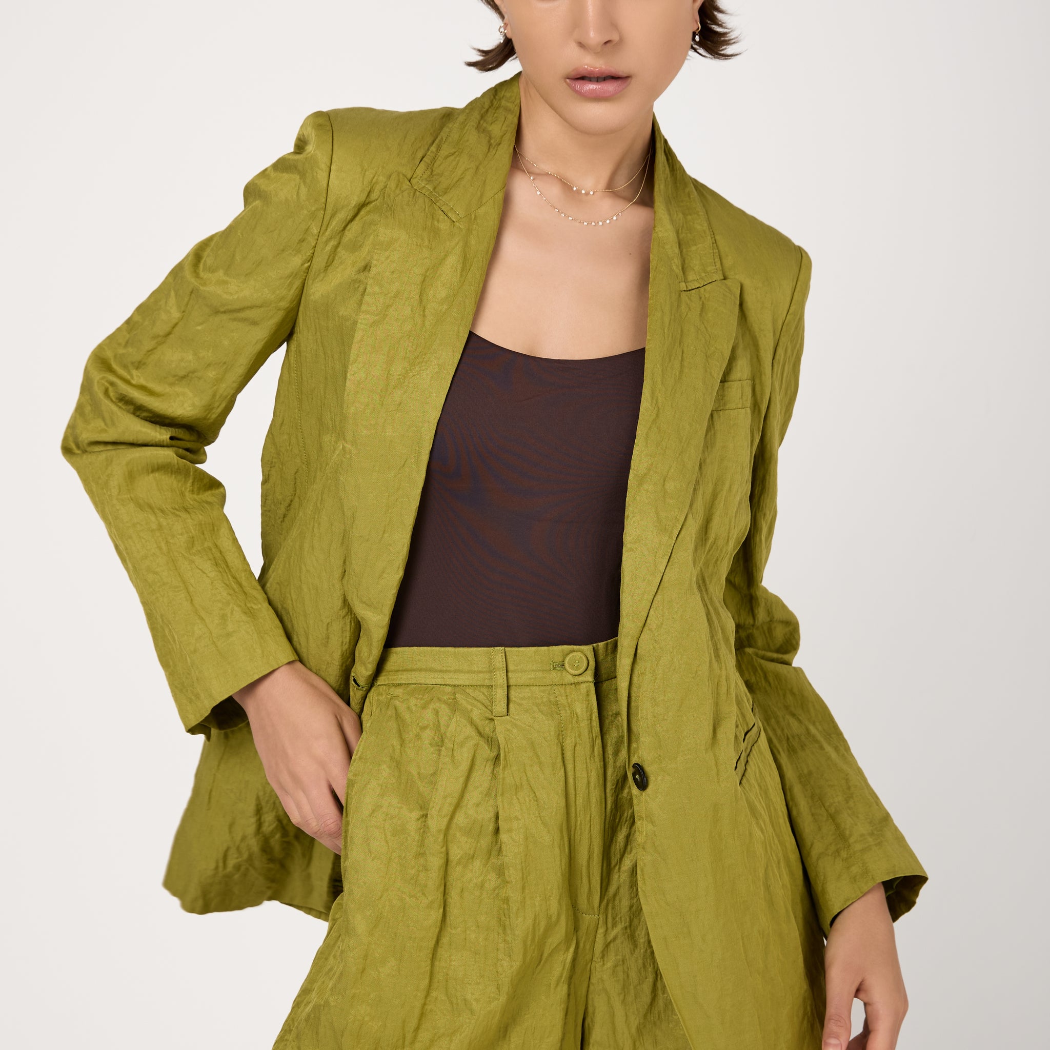 Crinkled Cotton Jacket in Aloe