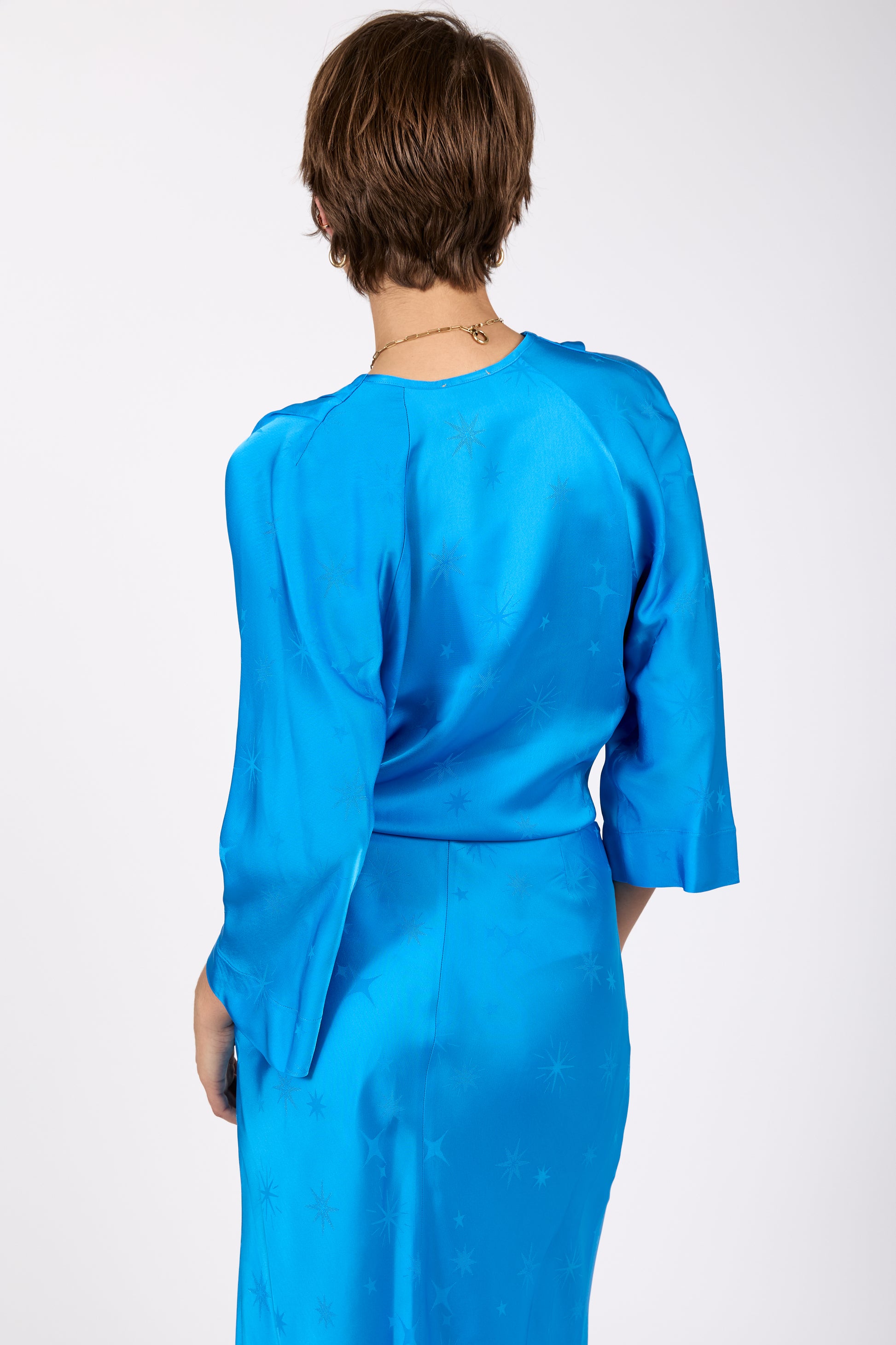 FORTE FORTE Étoile Jacquard Satin Blouse in Turquoise