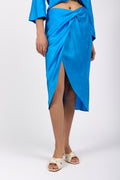 FORTE FORTE Étoile Jacquard Satin Skirt in Turquoise