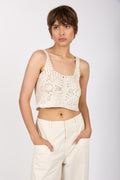 FORTE FORTE Viscose Crochet Tank Top in Avorio