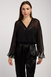 FORTE FORTE 'Enchanted' Embroidery Chic Georgette Shirt in Noir