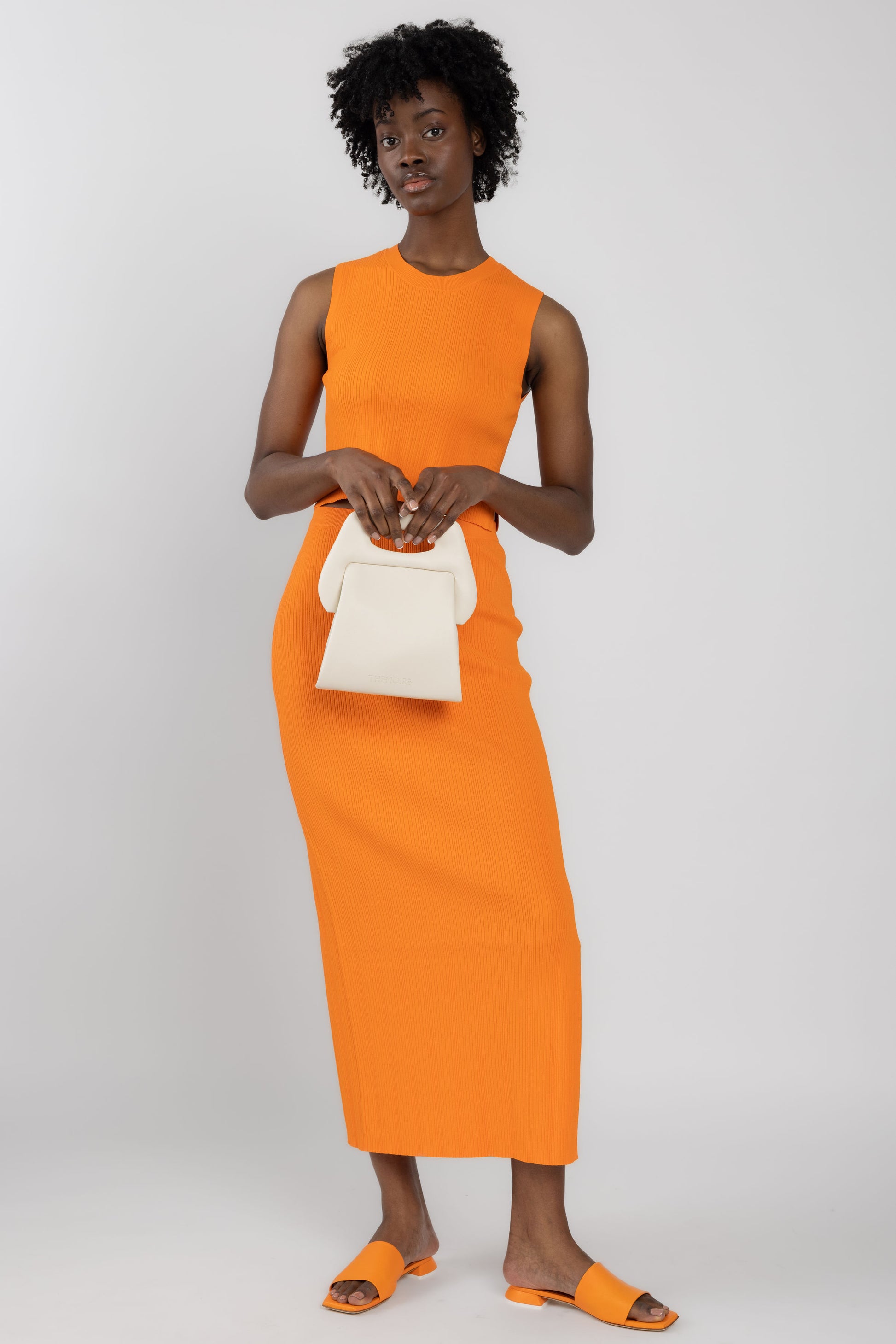 FRAME Mixed Rib Cut Out Skirt in Bright Tangerine