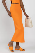 FRAME Mixed Rib Cut Out Skirt in Bright Tangerine