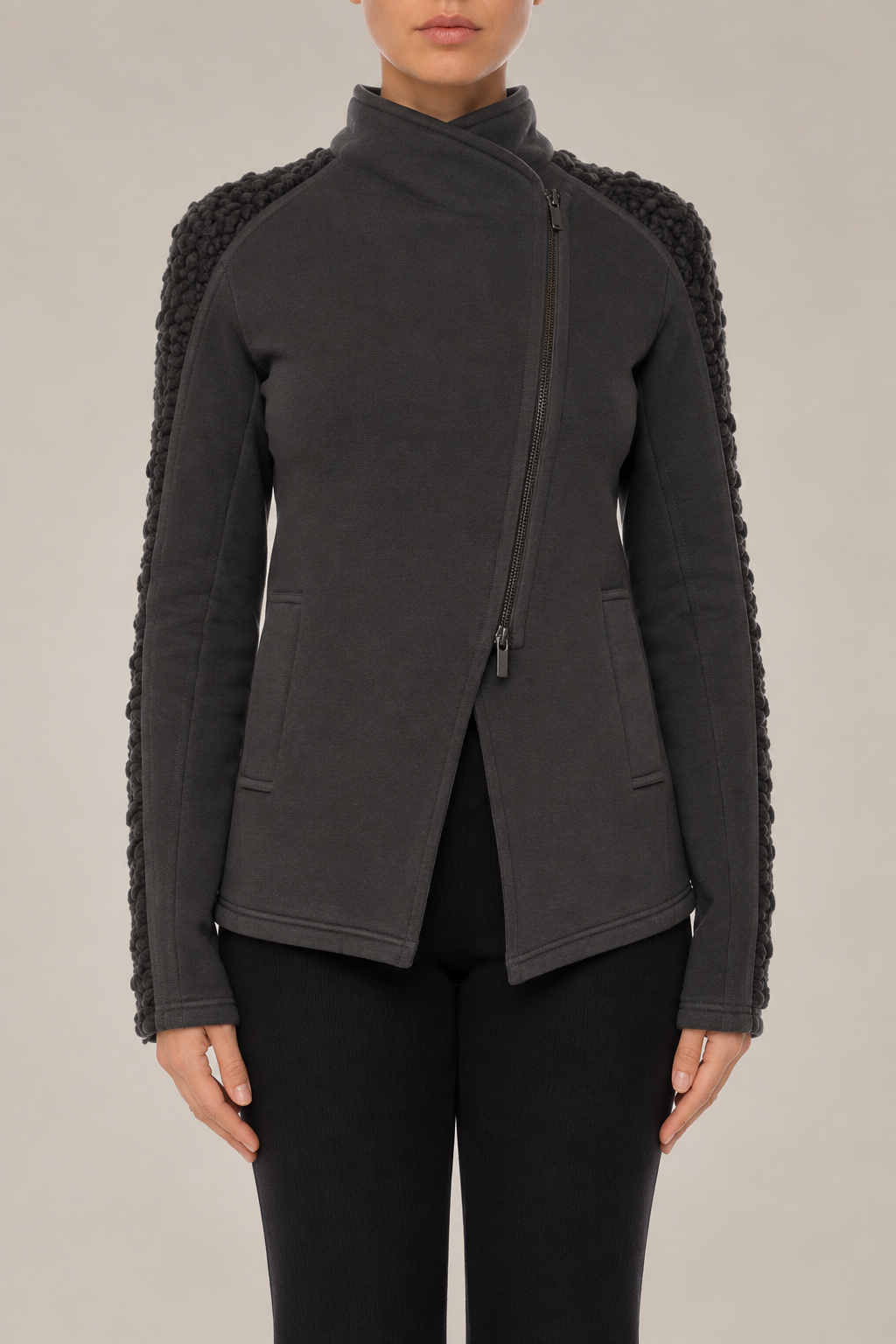 Cotton Knit Jacket in Dark Dust