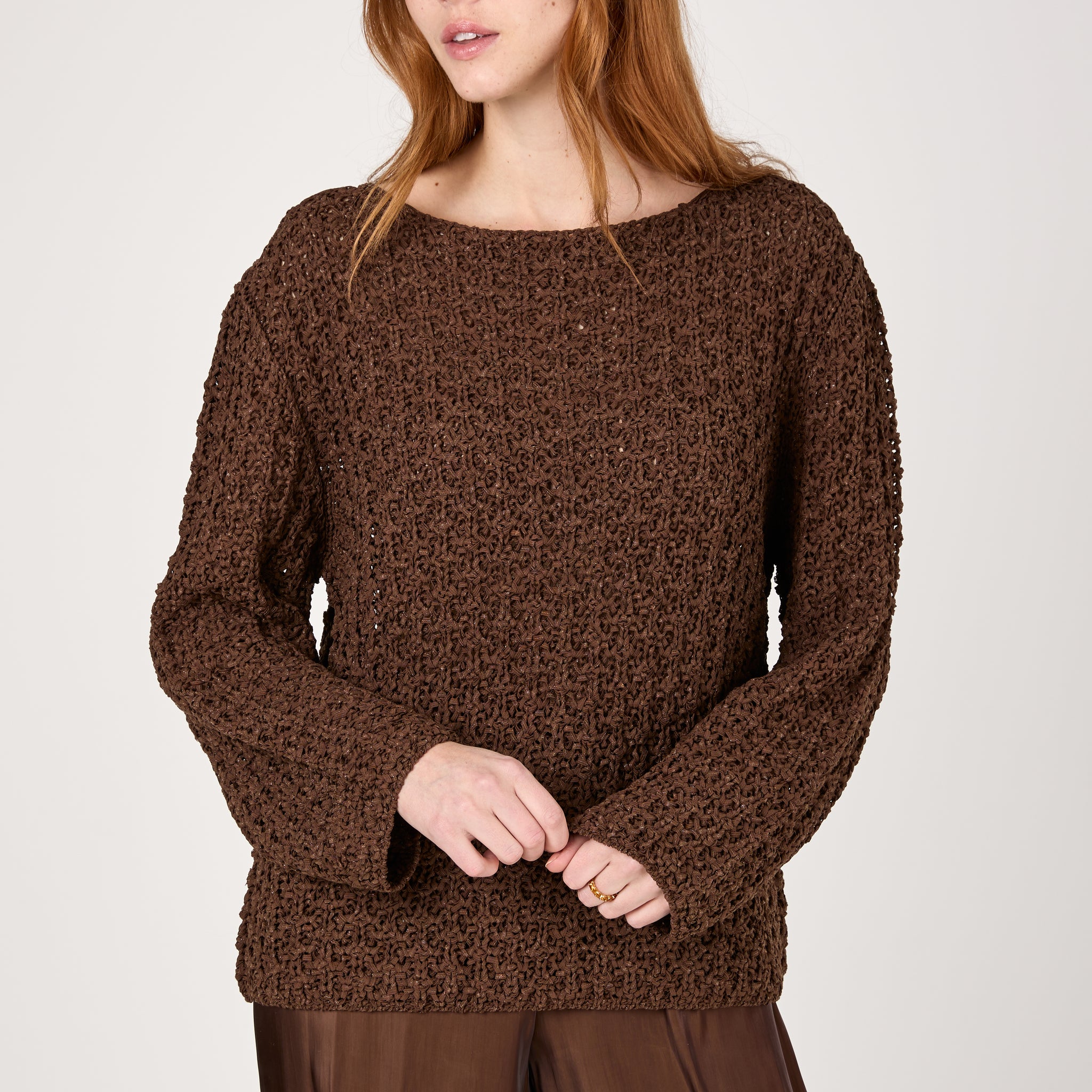 Cotton Knit Sweater in Marone