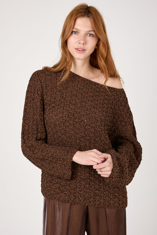 Cotton Knit Sweater in Marone