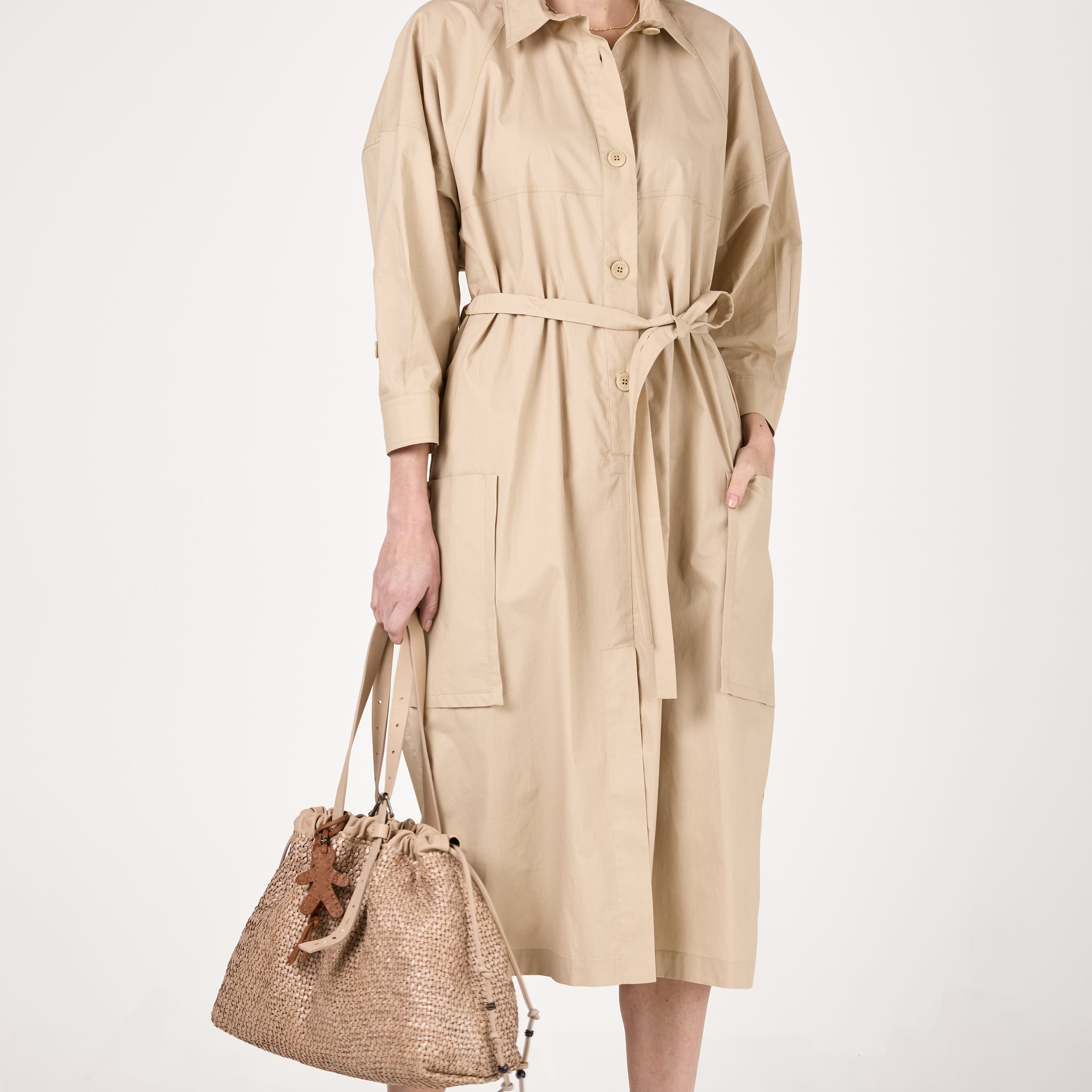 Cotton Woven Dress in Pietra