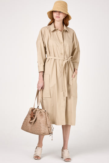 Cotton Woven Dress in Pietra