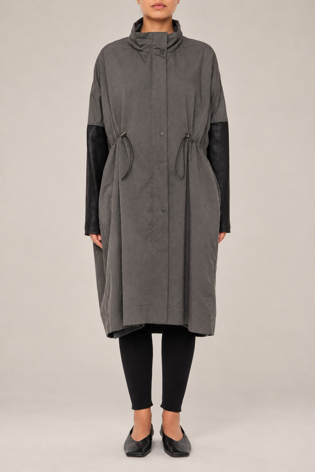 Leather Cotton Woven Trench Coat in Lavagna