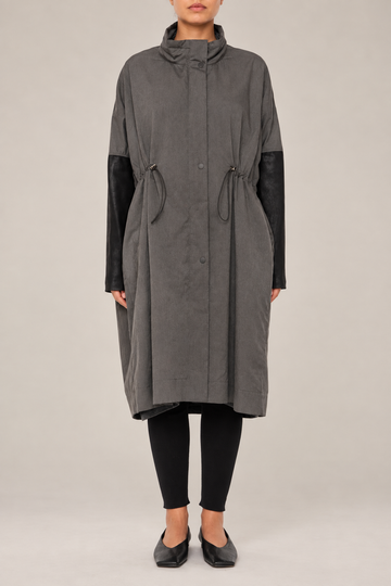Leather Cotton Woven Trench Coat in Lavagna