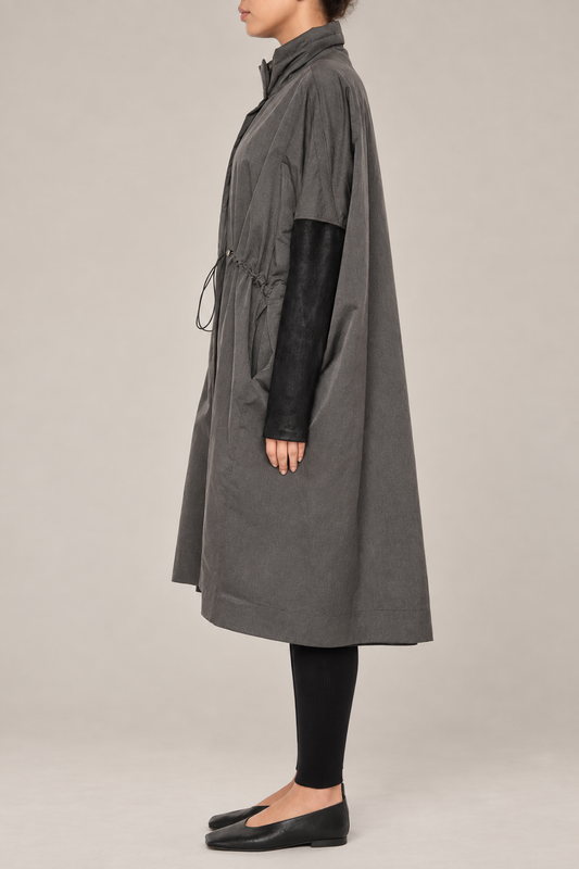Leather Cotton Woven Trench Coat in Lavagna