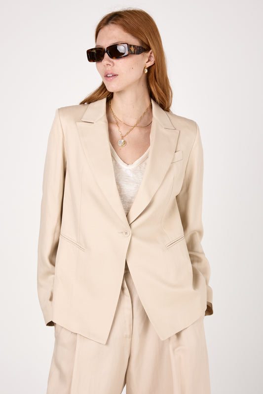 Linen Blazer Jacket in Beige